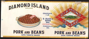 *Original* DIAMOND ISLAND Kahn's Sons INDIANA Pork & Beans Can Label NOT A COPY! - Picture 1 of 3