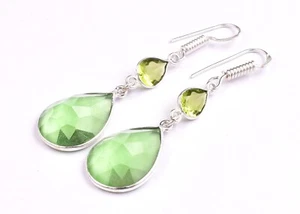 Handcrafted 925 Sterling Silver Peridot Gems Women Dangle Drop Earrings For Gift - Picture 1 of 9