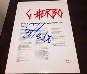 G Herbo PTSD Signed Autographed Lyric Sheet Juice Wrld PSA RARE A - Picture 1 of 1