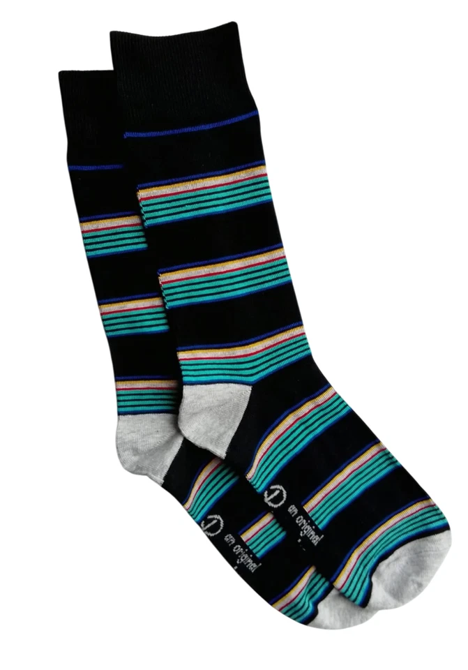 ORIGINAL PENGUIN | Mens Black Multistriped Socks | One Size UK 7-11 EU 41-46 - Imagem 1 de 1