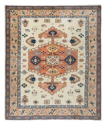 7.8x9.2 Ft Traditional Vintage Handmade Turkish Rug with Medalllion, 100% Wool - Image 1 of 4