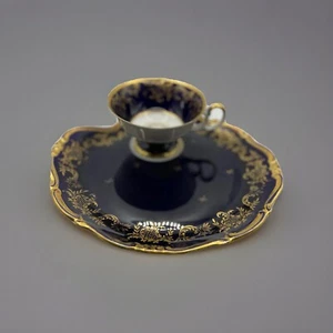 Weimar Germany Rare Tea cup- a Large Plate Cobalt Blue & Gold guilt/Set Of Two - Picture 1 of 16