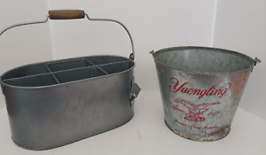 Yuengling Beer Tin Metal Ice Bucket Pail 7X9 in, 6-pack carrier w/ opener