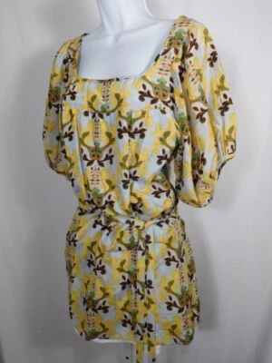 T-BAGS 洛杉矶花卉方领自腰带棉质丝绸 SS 束腰衬衫,尺寸 P — 第 1/4 张图片