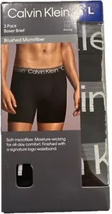 PAQUETE DE 3 calzoncillos boxer de microfibra cepillada para hombre Calvin Klein, negros/plateados, talla L - Imagen 1 de 4