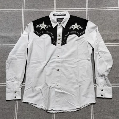 JL Fox Men's Small White Pearl Snap Western Shirt Faux Suede Star Embroidery - Image 1 of 4