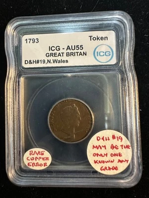 1793 Great Britain Farthing Token Error D&H#19 N. Wales ICG-AU55 Coin Certified - Image 1 of 4