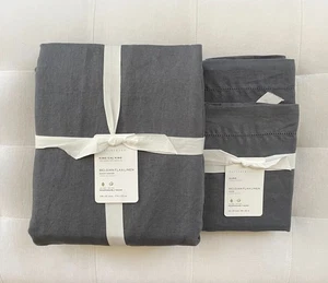 Pottery Barn BELGIAN FLAX LINEN Duvet King/Cali King & Euro Shams Steel Blue NWT - Picture 1 of 6