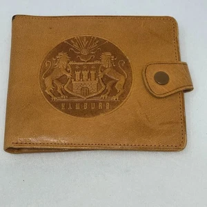 VINTAGE ECHT HELLBRAUN LEDER GELDBÖRSE MIT HAMBURG LÖWENWAPPEN - Bild 1 von 5