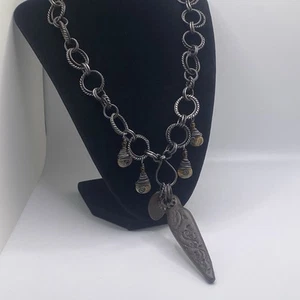 Tisha Collins Artisan Made Mixed Material Brown Polymer Clay Stone Art Necklace - Picture 1 of 19