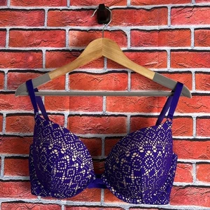 Victoria’s Secret Purple Tan Eyelet Push Up Bra Size 36 DD - Picture 1 of 9