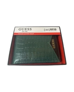 GUESS Men's Bifold Leather Passcase Wallet RFID Blocking, Green/Brown NEW - Picture 1 of 4