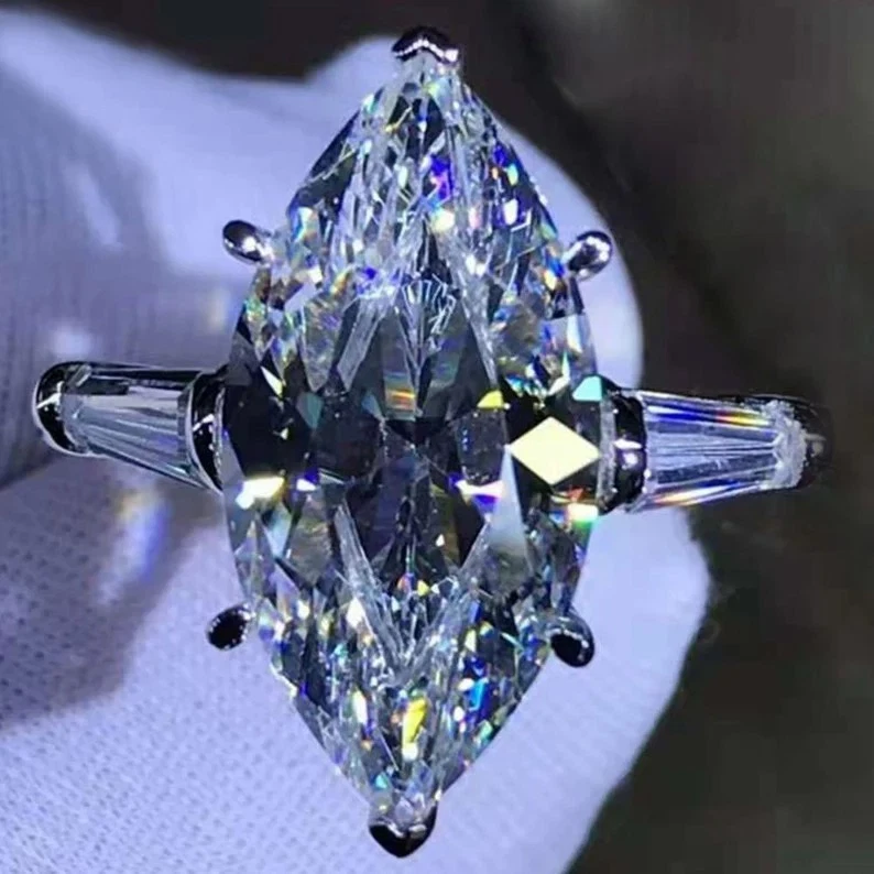 8.00 Ct Certified Marquise Cut White Treated Diamond Solitaire Ring 925 Silver ! - Image 1 of 4