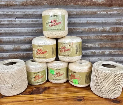 Crochet Cotton Knit-Cro-Sheen  By J&P Coats Cream #42   225Yds Each Lot Of 8 - Image 1 of 4