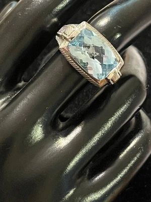 Anillo Judith Ripka Firmado Plata de Ley 925 Talla 8 Facetado Grande Topacio Azul Foto 1 de 4