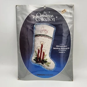Vintage Paragon Needlecraft Christmas Stocking Stitchery Beading Kit 18" NOS Joy - Picture 1 of 7