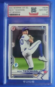 Ricky Tiedemann 2021 Bowman BD-89 1st Edition GMG 10 Blue Jays Rookie Card - Picture 1 of 2