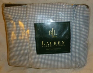 3pc Ralph Lauren Prem Twin Bed Sheet Set Lt.Blue Gingham 100% Cotton Bedding New - Bild 1 von 9
