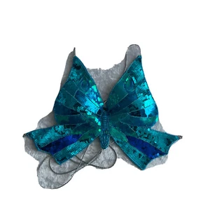 Sequin Butterfly Crop Top Belly Dance Costume Festival Club Sexy Tank Blue S - Picture 1 of 6