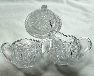 ANTIQUE CLEAR CUT GLASS CHILD'S CREAMER, SUGAR, AND BUTTER DISH - Picture 1 of 24