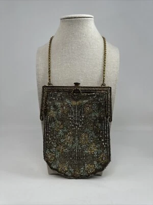 Antique Metal Brown, Gold, And Green Mesh Evening Purse - Image 1 of 4