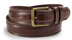 ORVIS Sedgwick Bridle Leather Men's Belt TAN w Brass/Nickel Buckle Size 46 $149
