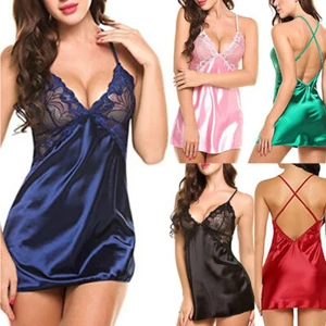 Women Sexy V Neck Backless Nightdress Babydoll Lace Dress Sleepwear Pajamas uk - Picture 1 of 17