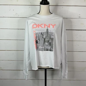 New DKNY Sport Long Sleeve Tee City Logo Activewear White Women's Large - Picture 1 of 7