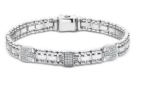 LAGOS Sterling Silver Caviar Spark Diamond Link Bracelet with 3 Diamond Stations - Picture 1 of 5