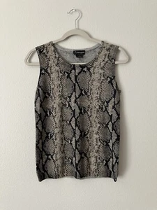 Bloomingdale's Woman’s Cashmere Sweater Vest Tan Brown Animal Reptile Print Sz M - Picture 1 of 7