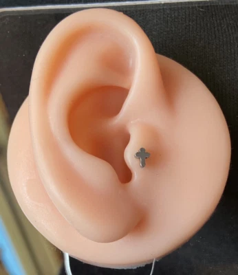 Gothic Cross Surgical Steel Tragus Helix Cartilage Stud Ring 16g 1/4" - Image 1 of 4