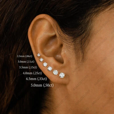 Natural Diamond Cartilage Clover Solitaire Stud Earring Solid 14k Gold (Single) - Image 1 of 4