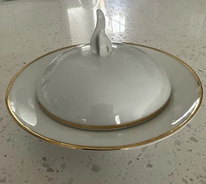 Piatto Burro Piccolo VERO S Paulo Made in Brazil Bianco con Finitura Oro 6"" Rotondo con Coperchio - Foto 1 di 5