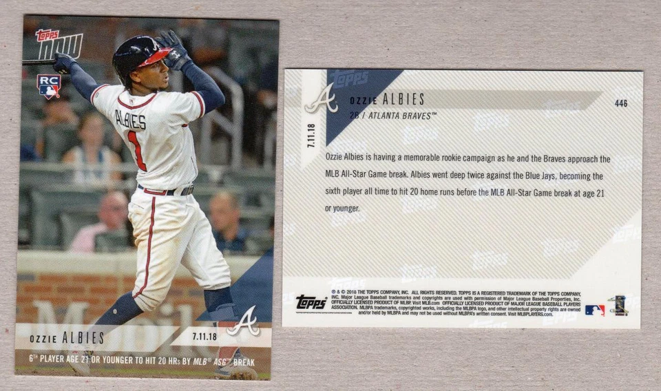 2018 Topps NOW #446 - OZZIE ALBIES - 6th Age 21 w 20 HR at AS Break - 702 Made - Image 1 of 1