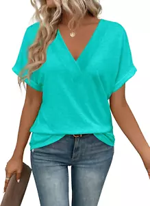 T Shirts Short Sleeve V Neck Tees Womens Fashion Tops Trendy Lightweight Soft 20 - Picture 1 of 12