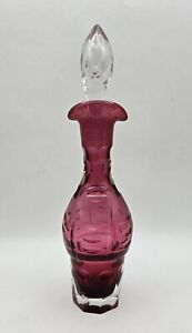 Vintage Victorian Cranberry Cruet Encased Cut Glass with Stopper
