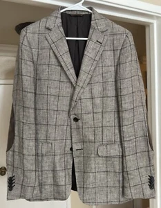 NEW Z Zegna Gray 100% Linen Leather Elbow Patch Jacket Blazer Sz 38 R - Picture 1 of 7