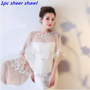 Women Sheer Cape Shrug Capelet Shawl Wrap Lace Trim Bridal Bolero Wedding - Picture 1 of 21