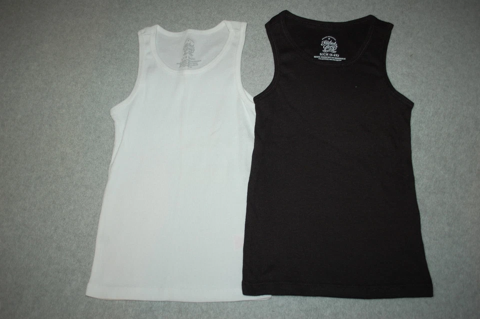 Girls 2 LOT RIBBED TANK TOP Solid Color BLACK & WHITE Size XS 4-5 - Image 1 of 1
