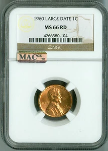 1960 Large Date Cent NGC MS66 RD MAC PQ Penny, Beautiful Color & Shine, Spotless - Picture 1 of 4