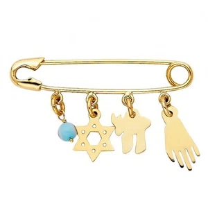 14KY Hang on Chai, Star of David, Hand, Evil Eye, Hebrew Jewish Clip on Pendant - Picture 1 of 1