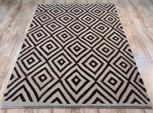 Alfombra de lana Kilim afgana/turca vintage multicolor hecha a mano genuina, 187x132 CM - Imagen 1 de 9