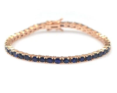 Brazalete de plata de ley 925 chapado en oro rosa de 14 quilates con piedras preciosas de zafiro natural Foto 1 de 4