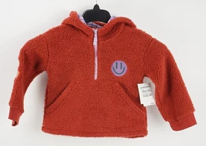 New Open Edit Kid's Size 3 Rust Red Sherpa Fleece Patch Half Zip Anorak Hoodie - Picture 1 of 8