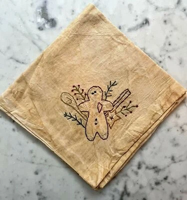 Primitive Handmade Tea Towel/Basket Liner Gingerbread w/ Spoon - Image 1 of 4