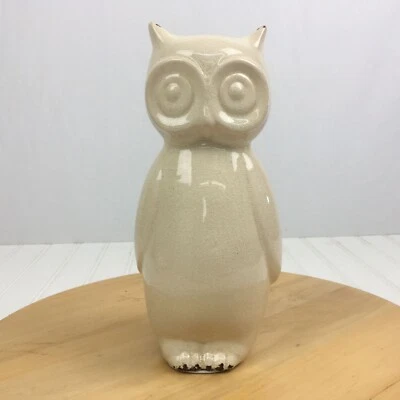 Figura de búho rústico Pier One 1 9,5 pulgadas de alto aspecto craquelado blanco roto cerámica #36195 Foto 1 de 4