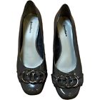 Dress Barn Wedge Shoes Womens Size 8 Gray Shiny Chain Decor Embellished Toe Box