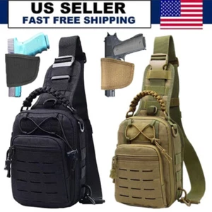 Mens Backpack Tactical Sling Shoulder Bag Molle Travel Chest Pack Outdoor Hiking - Picture 1 of 10
