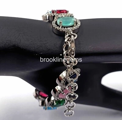 Multy Color  Quartz Gemstone Silver Plated Ethnic AD CZ Bracelet  Adjustable  NK - Imagem 1 de 4