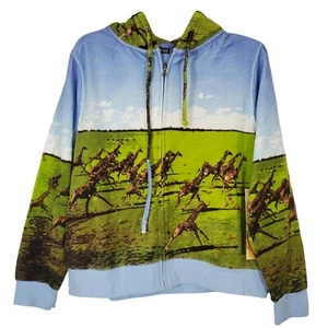 French Postcards Woman Full Zip Giraffe Colorful Print Cotton Jacket Large - Picture 1 of 12